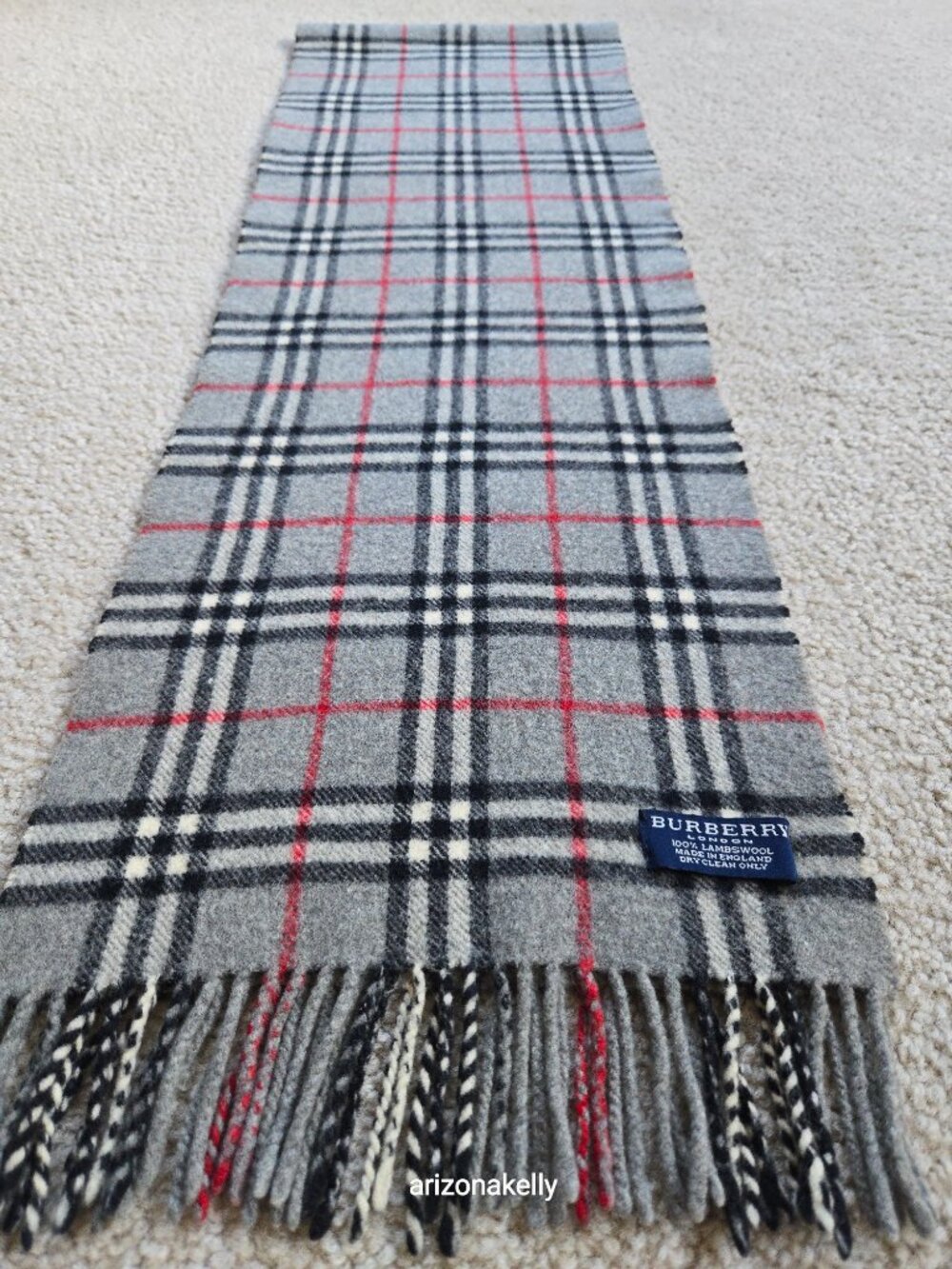 Vintage Burberry Lambswool Scarf Grey Plaid - Picture 8 of 16